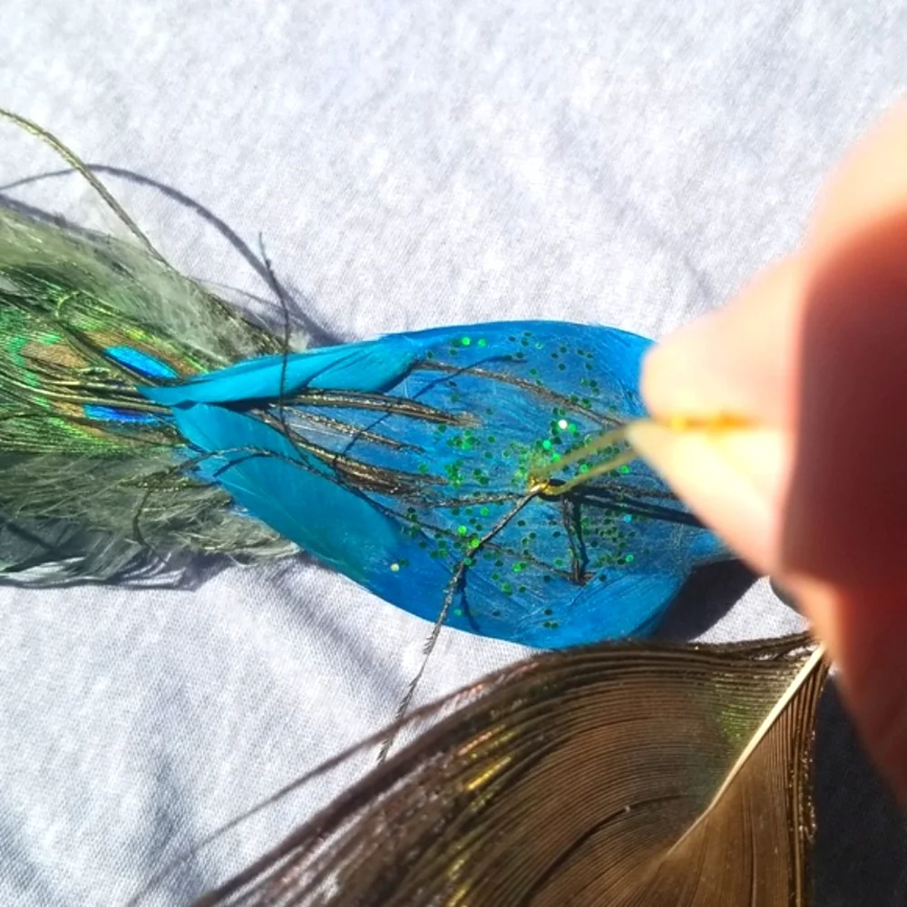 Peacock Figurine With Real Feathers Boho Glam Add On Gift Decor Boho Cottage New